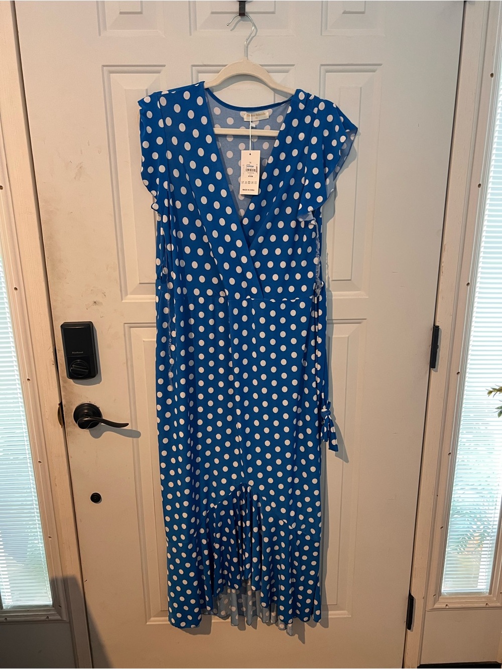 Polka Dot Wrap Midi Dress - Blue & White